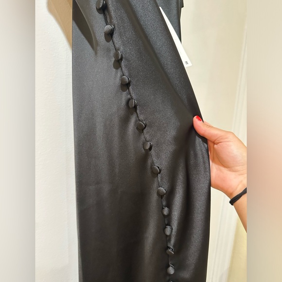 Zara Black Satin Camisole Draped Neck Button Detail Slip Midi Dress - Picture 6 of 7